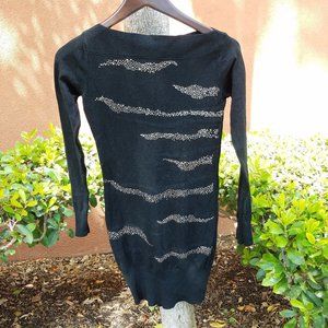 Black Boat Neck Long Sleeve Sweater Dress
